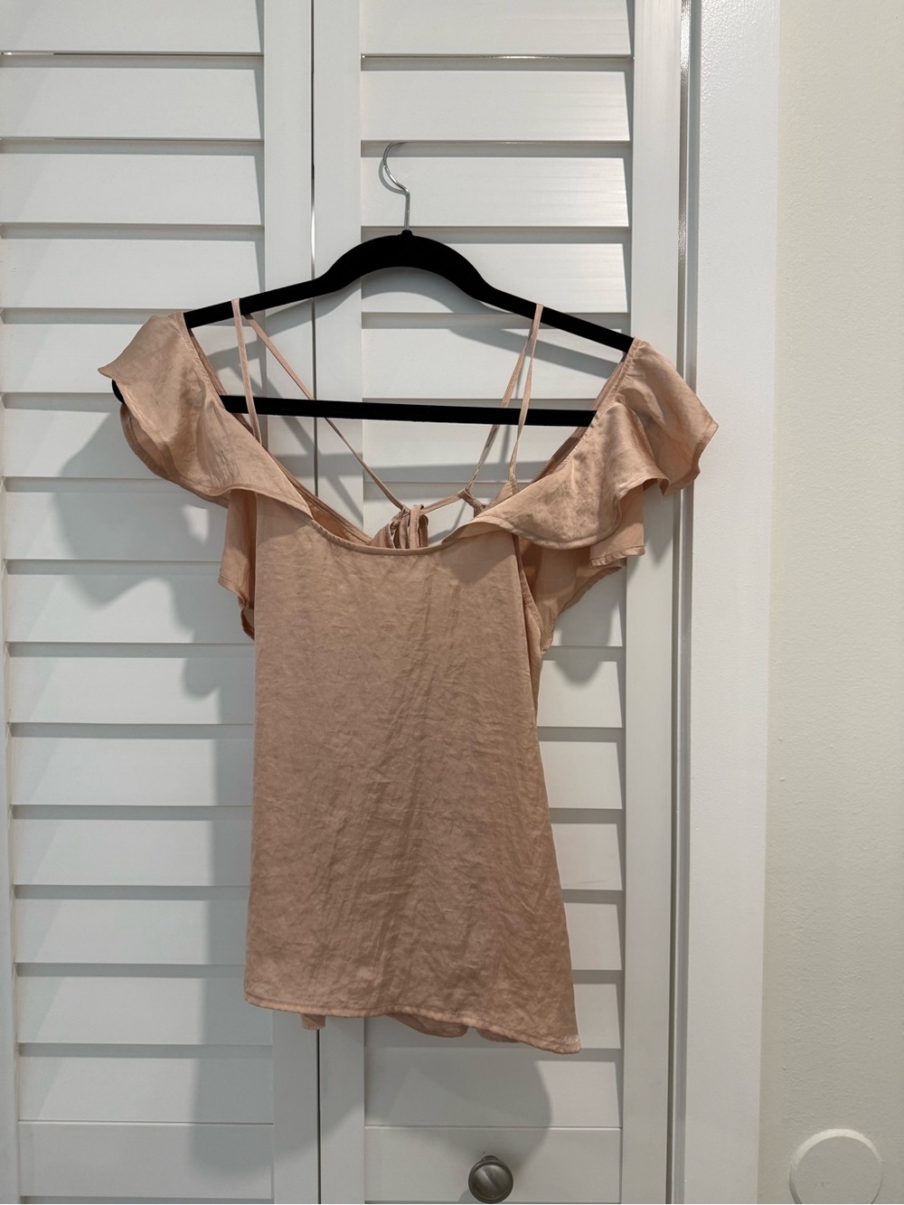 BP. Nordstrom Blush Pink Ruffle Satin Off-Shoulder Top